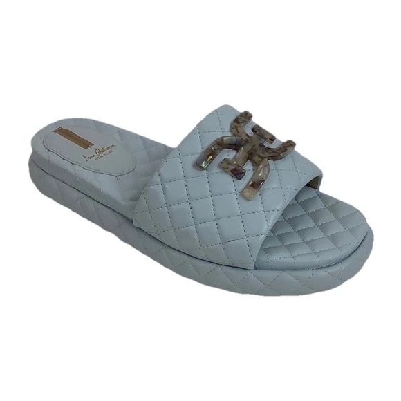 Sam Edelman Sz 9.5 Quilted Leather Karinda Slides In Dusty Blue Casual Style - Picture 1 of 10
